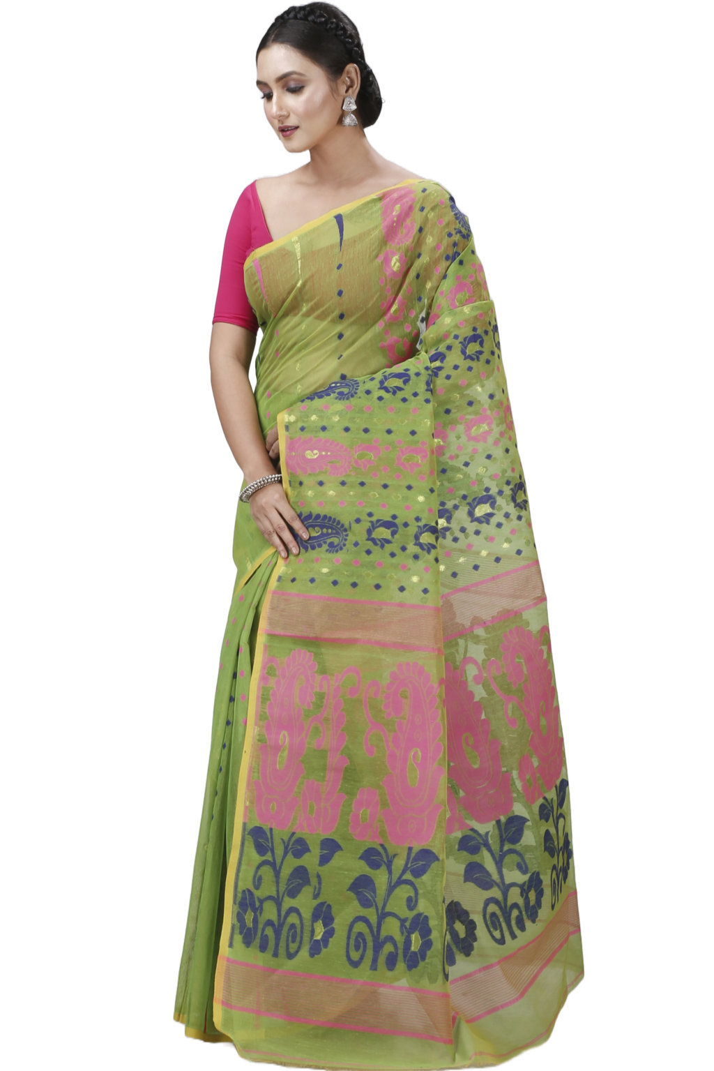 Green Pure Cotton Vani Jamdani Saree (1107)